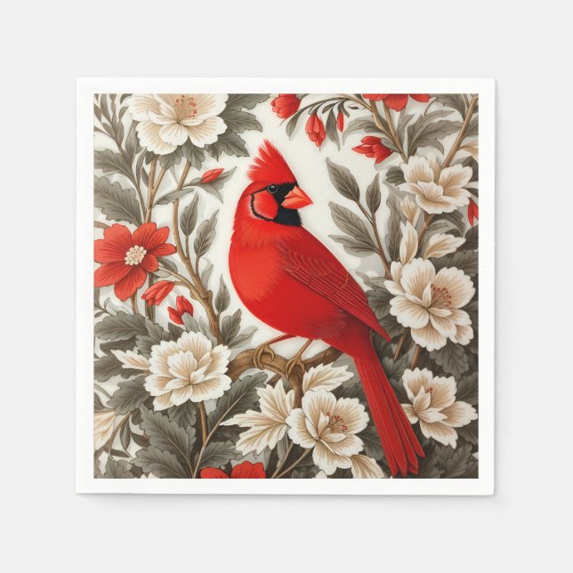 Nordkardinal-Vogel Schöne Flora Serviette (Vorderseite)