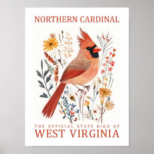 Nordkardinal Vogel von West Virginia Reise Poster