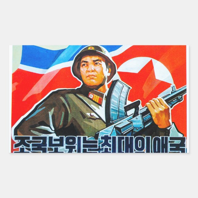 Nordkoreanische Soldaten-Propaganda Rechteckiger Aufkleber (Vorderseite)