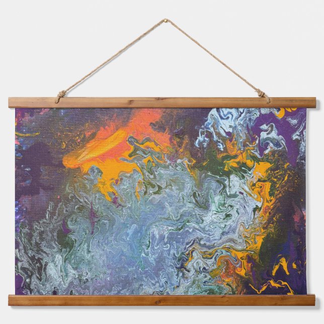 Nördlich von 60 Sonnenaufgang über dem See. Wandteppich Mit Holzrahmen (Vorne)