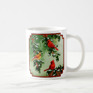 Nördliche Rotkardinäle und Stechpalme Tasse
