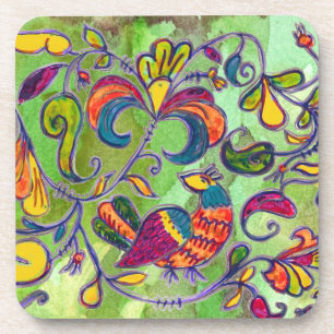 Nördliche Vögel auf Grasgrün Getränkeuntersetzer