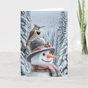 NÖRDLICHER GOLDSPECHT-SCHNEEMANN - WINTERWUNDERLAN FEIERTAGSKARTE