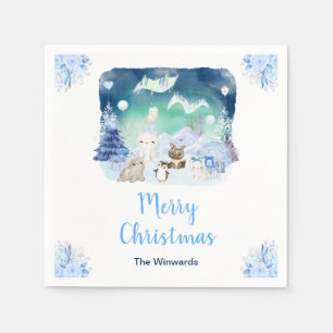 Nordlicht Arktische Tiere Frohe Weihnachten Serviette