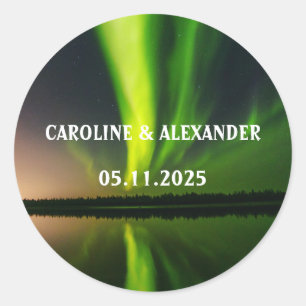 Nordlicht Aurora Borealis Nachthimmel-Hochzeit Runder Aufkleber