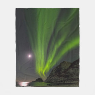 Nordlicht Haukland Strand Insel Norwegen Fleecedecke