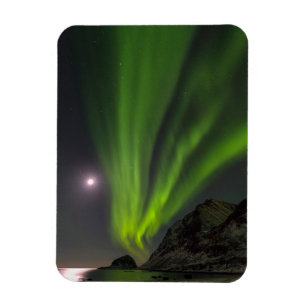 Nordlicht   Haukland Strand Insel Norwegen Magnet