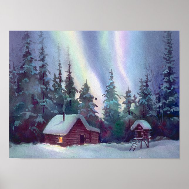 NORDLICHT & LOG CABIN VON SHARON SHARPE POSTER (Vorne)