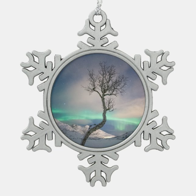 Nordlichtbaum Schneeflocken Zinn-Ornament (Vorderseite)
