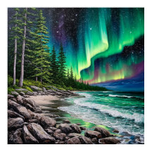 Nordlichter an der felsigen Küste