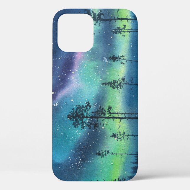 Nordlichter, Aquarelllandschaft Case-Mate iPhone Hülle (Rückseite)