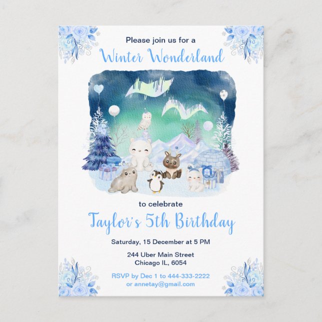 Nordlichter Arktische Tiere Geburtstag Postkarte (Vorderseite)