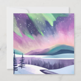 Nordlichter - farbenfrohe Winternacht | Aquarell Karte