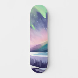 Nordlichter - farbenfrohe Winternacht | Aquarell Skateboard