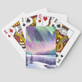 Nordlichter - farbenfrohe Winternacht | Aquarell Spielkarten