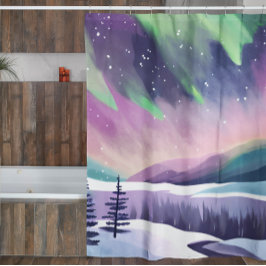 Nordlichter Farbige Winternacht Aquarell Duschvorhang