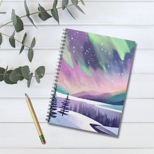 Nordlichter Farbige Winternacht Aquarell Notizblock