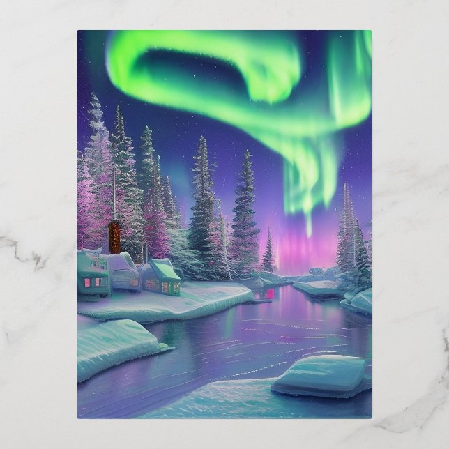 Nordlichter Folien Feiertagspostkarte (Vorderseite)