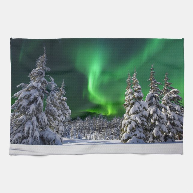 Nordlichter im Winter  Geschirrtuch (Horizontal)