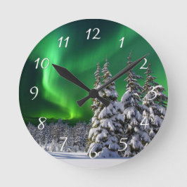 Nordlichter im Winter   Runde Wanduhr