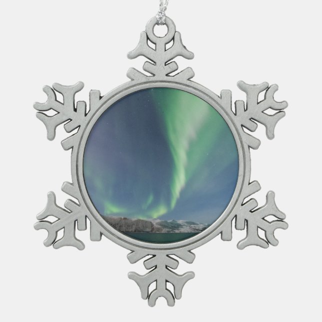 Nordlichter in Norwegen Schneeflocken Zinn-Ornament (Vorderseite)