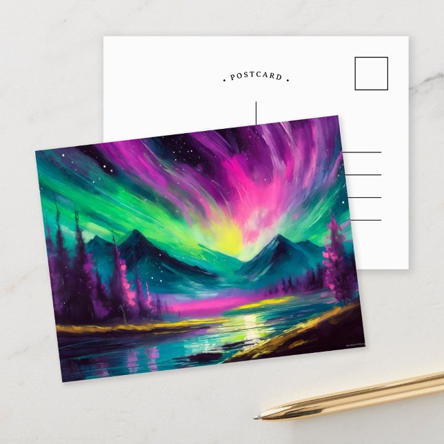 Nordlichter Lebhafte Abstrakte Nachtlandschaft Postkarte (Von Creator hochgeladen)