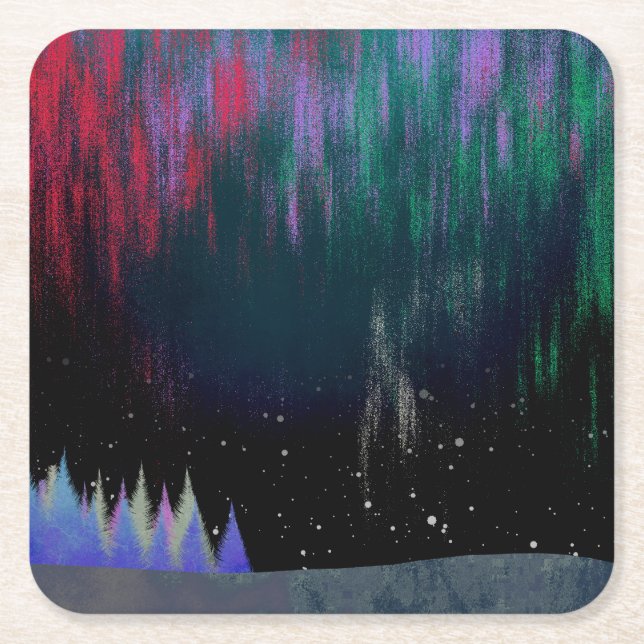 Nordlichter Moderne Landschaft Rechteckiger Pappuntersetzer (Vorderseite)