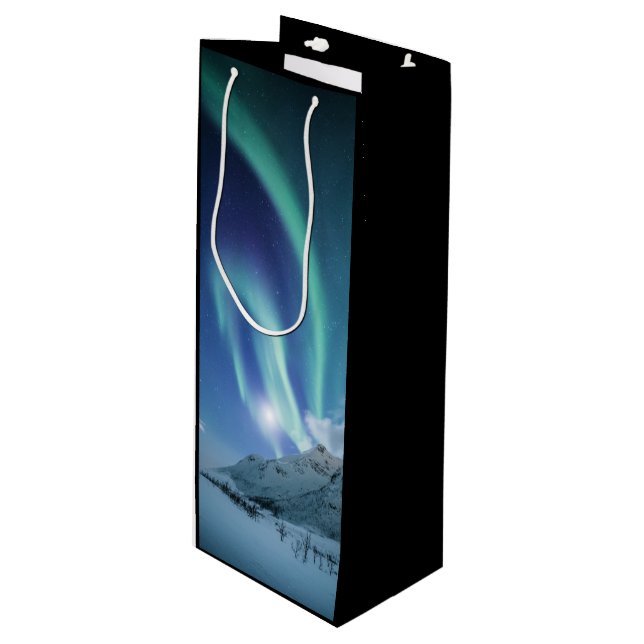 Nordlichter Norwegen Geschenktüte Für Weinflaschen (Vorderseite Schrägansicht)