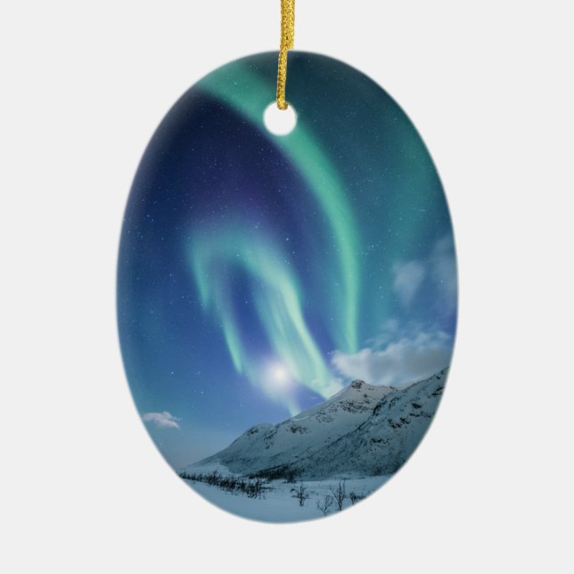 Nordlichter Norwegen Keramik Ornament (Vorne)