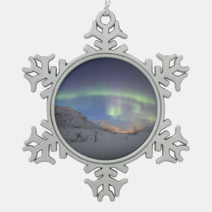 Nordlichter Norwegen Schneeflocken Zinn-Ornament