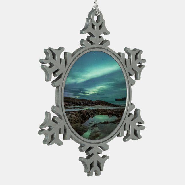 Nordlichter Schneeflocken Zinn-Ornament (Links)