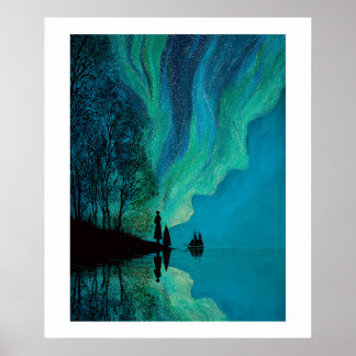 Nordlichter, Segelschwung am Meer Poster