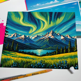 Nordlichter über der olympischen Bergwelt Postkarte