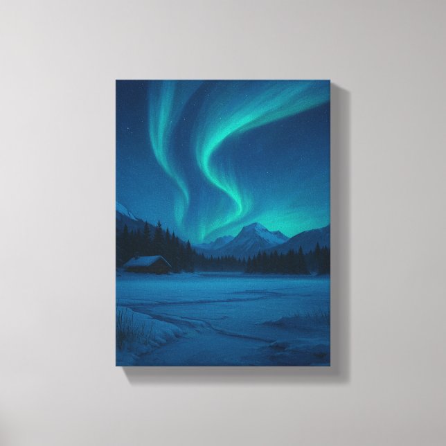 Nordlichter über Frostkabine Leinwanddruck (Vorderseite)