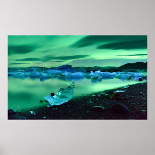 Nordlichter über Jokulsarlon See, Island Poster