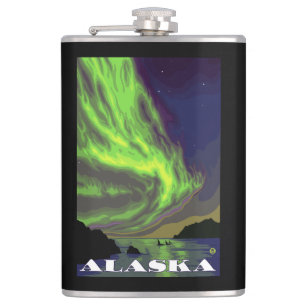 Nordlichter und Orcas-Vintage Reise Flachmann