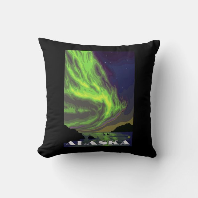 Nordlichter und Orcas-Vintage Reise Kissen (Vorderseite)