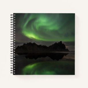 Nordlichter Vestrahorn Beach Hofn, Island Notizbuch