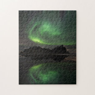 Nordlichter Vestrahorn Strand Hofn, Island Puzzle