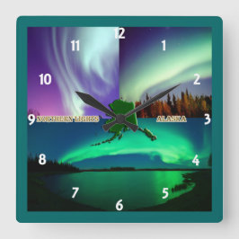 Nordlichter von Alaska Collage Quadratische Wanduhr