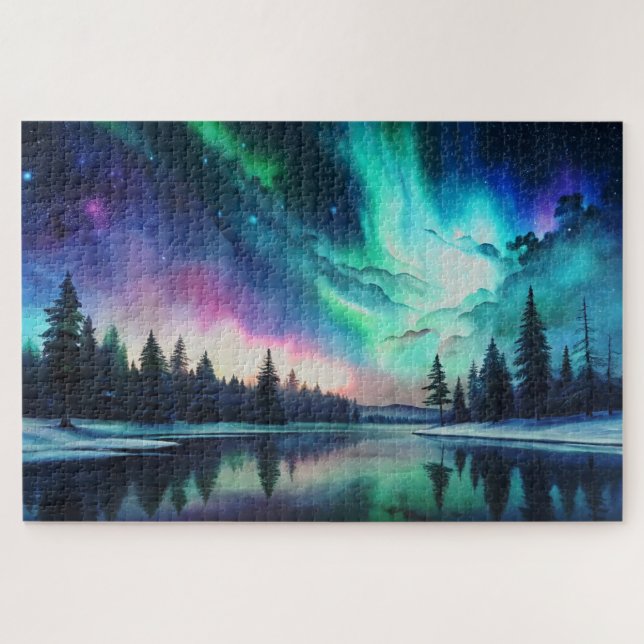 Nordlichter, Wasserfarbe Aurora Borealis Puzzle (Horizontal)