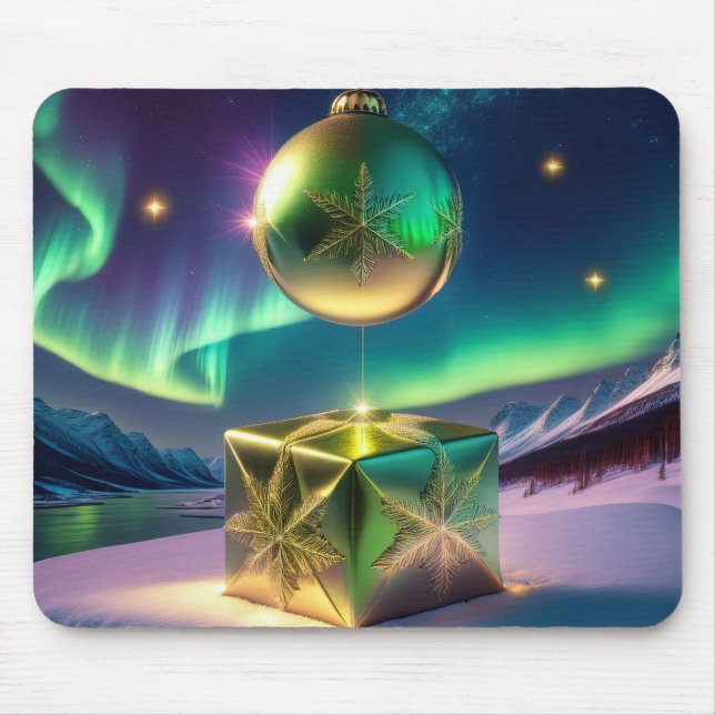 Nordlichter Weihnachtsglocken-Geschenkbox Schnee   Mousepad (Vorne)