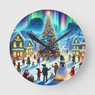 Nordlichter Winter Weihnachtsfeier Runde Wanduhr