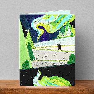 Nordlichter Zeichnend Blankekarte Dankeskarte