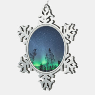 Nordlichtwald Schneeflocken Zinn-Ornament