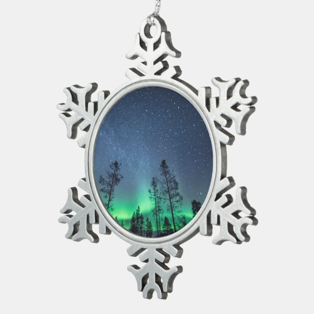 Nordlichtwald Schneeflocken Zinn-Ornament (Rechts)