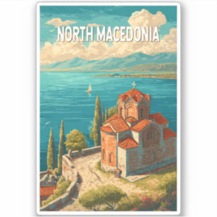 Nordmazedonien Illustration Reise Kunst Vintage Aufkleber