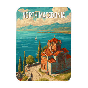 Nordmazedonien Illustration Reise Kunst Vintage Magnet