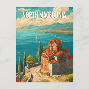 Nordmazedonien Illustration Reise Kunst Vintage Postkarte