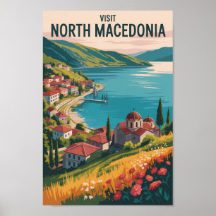 Nordmazedonien Skyline Illustration Reise Kunst Poster